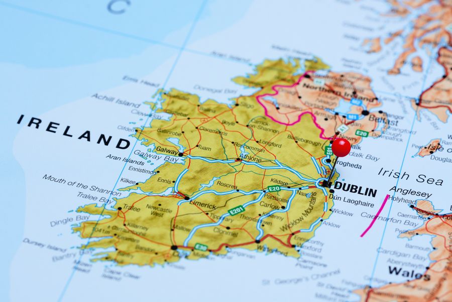 Map of Ireland pin pointing Dublin